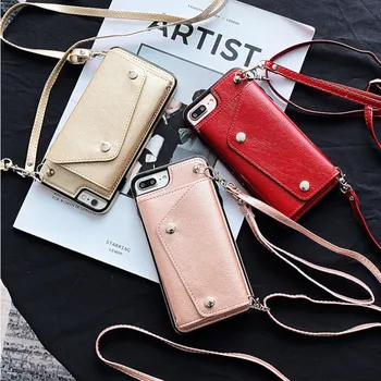 Tegnebog strap cover til iphone 12 mini-11 pro xs antal xr x 7 8 6 6s plus dækning luksus læder-kort skulder rem telefon taske capa 5