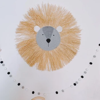 Tegnefilm Lion Hængende Dekorationer Håndlavet Bomuld Tråd, Vævning Dyrs Hoved Ornament Kids Room Wall Hjem Tilbehør 60cm 5