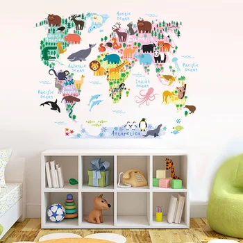 Tegnefilm verden kort PVC DIY Selvklæbende Vinyl Wall Stickers Soveværelse Indretning til Børn Værelse Dekoration Kunst vægoverføringsbillede Vægmaleri 0