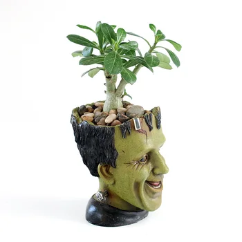 Terror Kunst FRANKENSTEIN Flower Pot Container Harpiks Flower Pot Wack Videnskab Mand Figur Desktop Dekoration Plantageejer Urtepotte 3