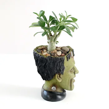 Terror Kunst FRANKENSTEIN Flower Pot Container Harpiks Flower Pot Wack Videnskab Mand Figur Desktop Dekoration Plantageejer Urtepotte 4
