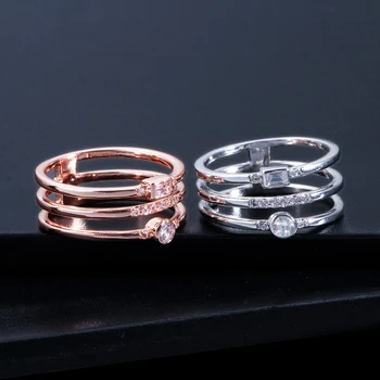 Threegrace Unik Hule Design Stor Steg Guld og Sølv Farve Kvinder AAA Cubic Zircon Store Ringe for Kvinder Parti Smykker RG080 1