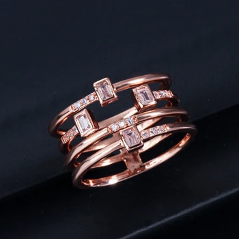 Threegraces Fashion Damer Finger Ringe, Multi-Lag-Pladsen Cubic Zirconia Sølv Farve Hule Store Ring for Kvinder Smykker RG079 3