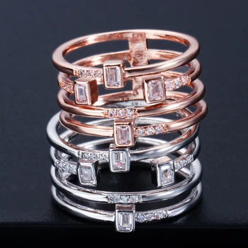Threegraces Fashion Damer Finger Ringe, Multi-Lag-Pladsen Cubic Zirconia Sølv Farve Hule Store Ring for Kvinder Smykker RG079 4