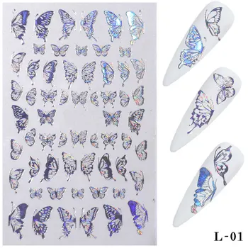 Tilbage Lim Nail Art Laser Guld Sølv Butterfly Nail Art Stickers Selvklæbende Skydere Decals Folier Wraps Dekorationer Manicure 5