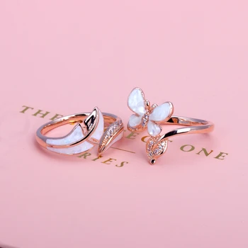 TIRIM abaloneskal Zirkonia Butterfly Blad Finger Ring Sæt Vintage Smykker til Piger og Kvinder, Gave, Daglig 0