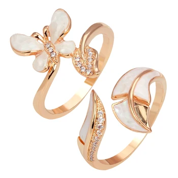 TIRIM abaloneskal Zirkonia Butterfly Blad Finger Ring Sæt Vintage Smykker til Piger og Kvinder, Gave, Daglig 1
