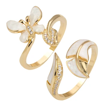 TIRIM abaloneskal Zirkonia Butterfly Blad Finger Ring Sæt Vintage Smykker til Piger og Kvinder, Gave, Daglig 5