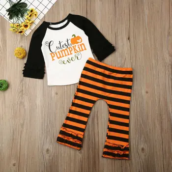 Toddler Baby Pige 6M-5T Halloween Tøj Græskar Toppe, T-shirt+Leggings Bukser Udstyr