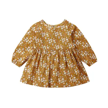 Toddler Spædbarn Baby Pige gul Blomstret Tøj med Lange Ærmer Kjole Tutu Sundress bandage Kjoler 2