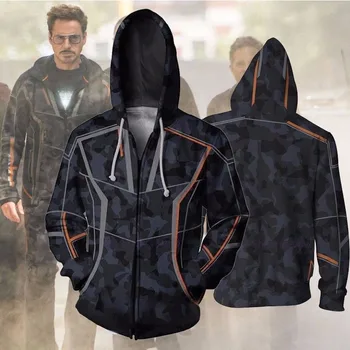 Tony Stark Jakke Filmens samme stil Hoodie Sweatshirt Til Mænd, Kvinder 3D-Print Streetwear Hættetrøjer Casual Cospaly Lynlås Tøj 3