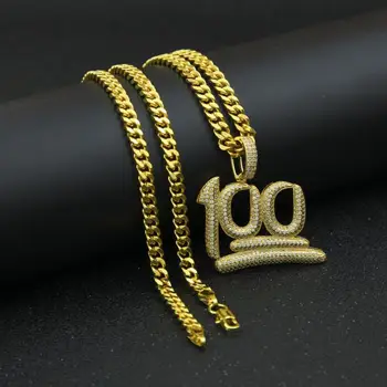Top kvalitet micro bane cz cubic zirconia herre smykker guld fyldt lang kæde nummer 100 vedhæng perfekte gave dreng halskæde 5792