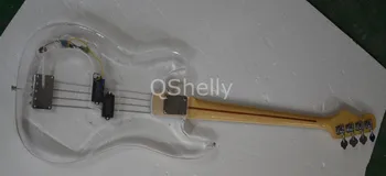 Top Kvalitet QShelly Brugerdefinerede Transparente Hvide Akryl Krop 4 Strenge PALISANDER P Elektrisk Bas Guitar musikinstrument Butik 1