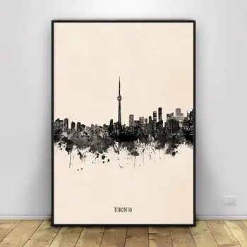 Toronto City Sort blæk Abstrakt Lærred Maleri Kunst Print Plakat Billede Væggen Moderne Minimalistisk Soveværelse, Stue Dekoration 1