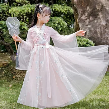Traditionel kinesisk Folkemusik Dans Kjole til Piger Fe Broderi Nederdel Hanfu Streetwear Tøj 0
