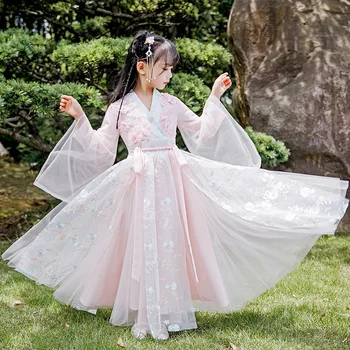 Traditionel kinesisk Folkemusik Dans Kjole til Piger Fe Broderi Nederdel Hanfu Streetwear Tøj 2