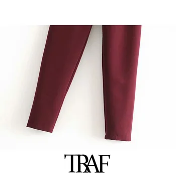 TRAF Kvinder Vintage Stilfulde Kontor Slid Højtaljede Bukser Mode Lynlås Med Bælte Lommer Kvindelige Ankel Bukser Pantalones 4
