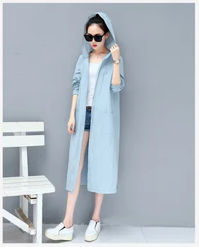 Trending Produkter Kvinder solbeskyttelse tøj sommeren i Stor størrelse broderet Hooded Lang frakke Ultra-tynd Anti-UV Outwear 73 3