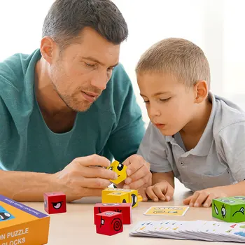 Træ-ansigt skiftende cube byggesten børns tidlige uddannelse træning af logisk tænkning udfordring niveau brætspil, legetøj