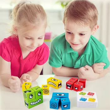 Træ-ansigt skiftende cube byggesten børns tidlige uddannelse træning af logisk tænkning udfordring niveau brætspil, legetøj 5