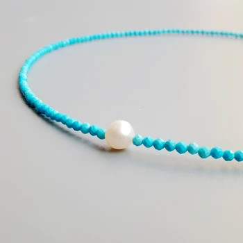 Turkiser Freshwater Pearl Perler, Choker Halskæde natursten Populære Smykker til Kvinder Dejlig Gave 38+6cm Dropshipping 9928
