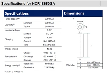 Turmera 18650 3500mAh Batteri NCR18650GA 10A afladningsstrøm med Beskyttet yrelsen for Genopladelig Lommelygte og Bruge Forlygte 3