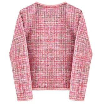 Tweed kvinder jakke i foråret efteråret o-hals, lille duft pink uld frakke ny Uld klassiske jakke, Damer 0