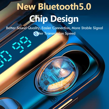 TWS Bluetooth-5.0 Trådløse Hovedtelefoner Bluetooth-hovedtelefon vandtæt 2000mah power bank 9D Stereo LED-Display Med Mikrofon 1