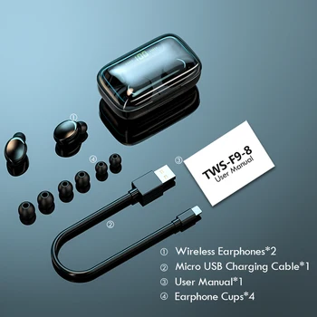TWS Bluetooth-5.0 Øretelefoner 2200mAh Opladning Max Trådløse Hovedtelefoner 9D Stereo Sport Vandtætte Øretelefoner Headsets Med Mikrofon 13099