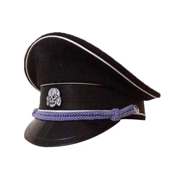 Tyske Elite Infantry Officer Uld Hat Visor Cap Sølv Ledningen Felt Sort 0