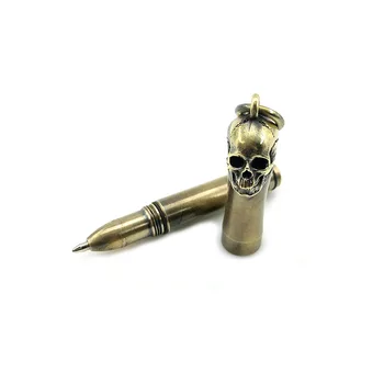 Udendørs Skrive Værktøjer EDC Mini Pocket Pen Håndlavet Kraniet Messing Kuglepen 3