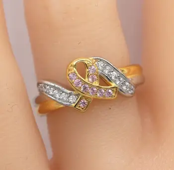 Udsøgt To-Tone Pink Ribbon Håber Ringe Mode forgyldt Kvinder Ringe, Bryllup, Engagement Smykker Gave Til Piger 1168