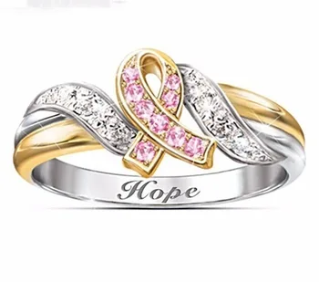 Udsøgt To-Tone Pink Ribbon Håber Ringe Mode forgyldt Kvinder Ringe, Bryllup, Engagement Smykker Gave Til Piger 1
