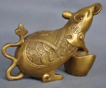 Udsøgte Kinesiske Stjernetegn Dyr Rotte Mus Mønt Yuanbao Penge Bronzestatue 2