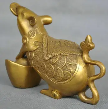 Udsøgte Kinesiske Stjernetegn Dyr Rotte Mus Mønt Yuanbao Penge Bronzestatue 4
