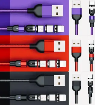 UGI 3Pack ( 3 Kabel + 9 Stik ) 3 i 1 540° Hurtig Opladning Magnetiske Kabel Til IOS-Kabel Type C USB-C Kabel-Mikro-USB-Kabel Android 5