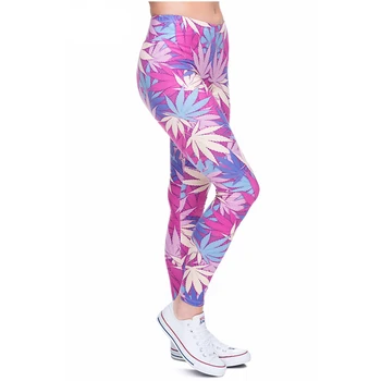 Ukrudt Lyserøde Blade Print Kvinder Leggings Trænings-Og Åndbar Sved Hurtig Tørring Leggins Høj Elasticitet Varme Bukser 5