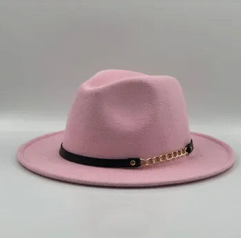 Uldent Filt Hat Mænd Fedora Hatte med Kæde Kvinder Vintage Trilby Caps Uld Fedora Varm Jazz Hat Chapeau Femme feutre Panaman hat 1