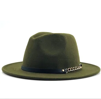 Uldent Filt Hat Mænd Fedora Hatte med Kæde Kvinder Vintage Trilby Caps Uld Fedora Varm Jazz Hat Chapeau Femme feutre Panaman hat 3