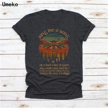 Umeko Mode 2020 Dragonfly Print T-Shirt til Kvinder Rund Hals kortærmet t-Shirts Toppe om Sommeren Bourgogne Casual Skjorte Plus Størrelse 1