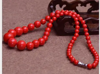 USA Adel Heldig kvinders naturlige smykker Mode 6-14mm rød koral Perle sten Runde Perler Halskæde 17