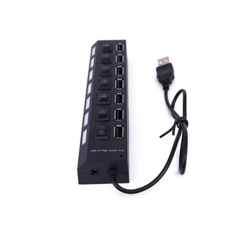 USB-Hub 2.0 Splitter,7-Port USB-Hub med Individuelle On/Off kontakter og Lamper til Laptop, PC, Computer, Sort, Hvid 4619