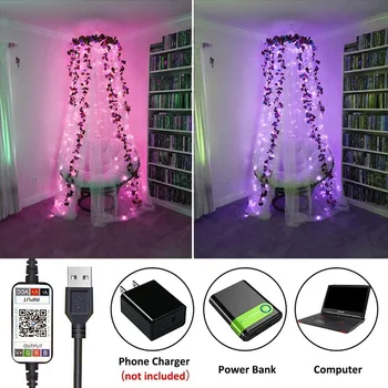 USB LED String Lys Bluetooth-App Control kobbertråd String Lampe Vandtæt Udendørs kulørte Lamper for Christmas Tree Dekoration 0