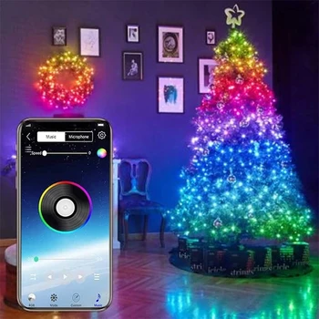 USB LED String Lys Bluetooth-App Control kobbertråd String Lampe Vandtæt Udendørs kulørte Lamper for Christmas Tree Dekoration 2
