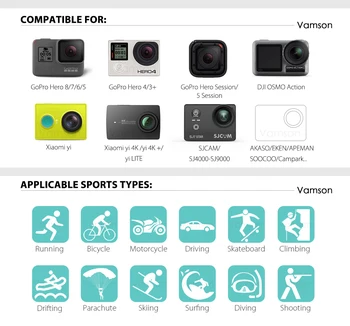 Vamson for Gopro 8 Sort Tilbehør Kits til Gopro Hero 8 7 Sort 6 5 Kamera til Xiaomi Yi 4K for DJI OSMO Action Kamera VS55 5