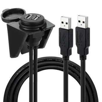 Vandtæt, støvtæt dual usb 2.0 USB 3.0-HDMI-AUX EN mand til En kvinde runde panel mount forlængerkabel med beslag og hætte 1