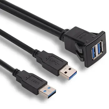 Vandtæt, støvtæt dual usb 2.0 USB 3.0-HDMI-AUX EN mand til En kvinde runde panel mount forlængerkabel med beslag og hætte 3