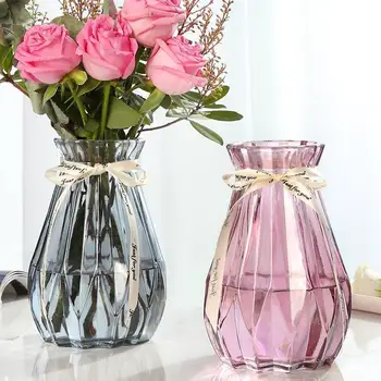 Vase glas, gennemsigtige vand stue sæt blomster blomster i vasen Nordiske enkel rig bambus tør vase 0