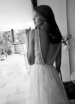 Verngo Delikat Full Lace Wedding Dress Stranden Boho Bride Kjoler, En Linje Backless-Gulvtæppe Længde Robe de mariee 2867