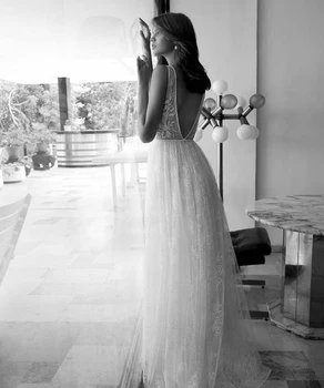 Verngo Delikat Full Lace Wedding Dress Stranden Boho Bride Kjoler, En Linje Backless-Gulvtæppe Længde Robe de mariee 3